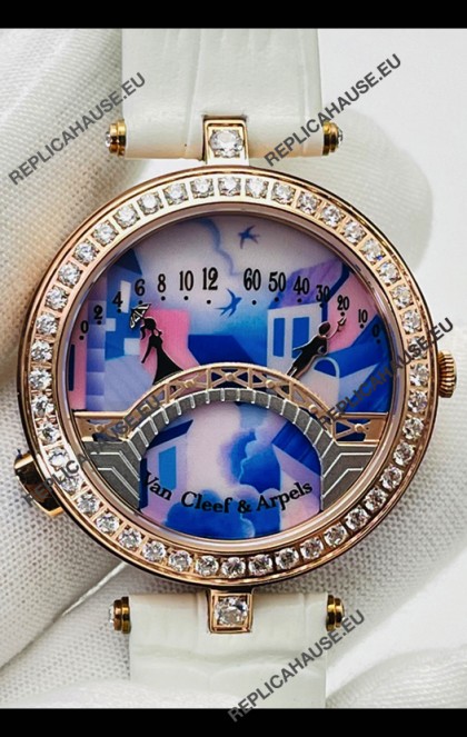 Van Cleef & Arpels Lady Arpels Pont des Amoureux in Rose Gold White Strap