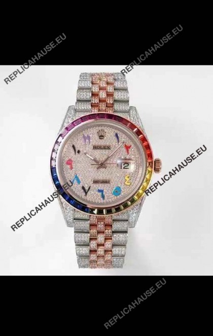 Rolex Datejust Full ICED Out Arabic Numerals Watch in 41MM Casing - 3135 Movement Rose Gold 