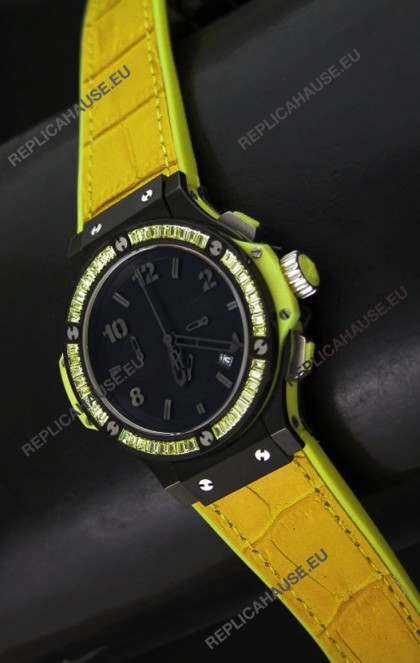 Hublot Big Bang All Black Edition Japanese Quartz Watch in Lemon Colour