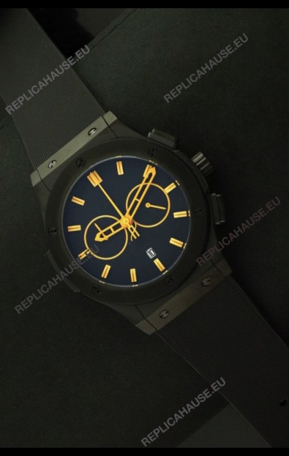Hublot Big Bang Classic Fusion Chrono Japanese Watch with Yellow Markers Ceramic Case