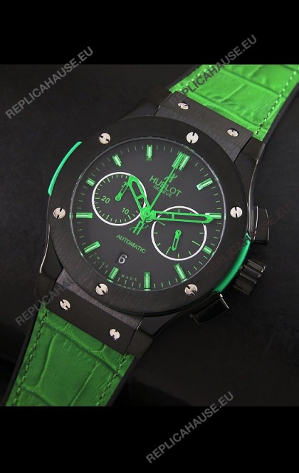 Hublot Big Bang Classic Fusion Swiss Replica PVD Watch in Green Strap