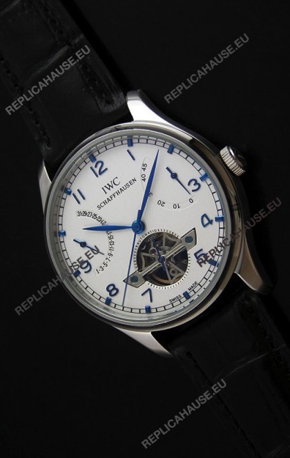 IWC Portuguese FA Jones Japanese Replica Watch in White Dial with Tourbillon