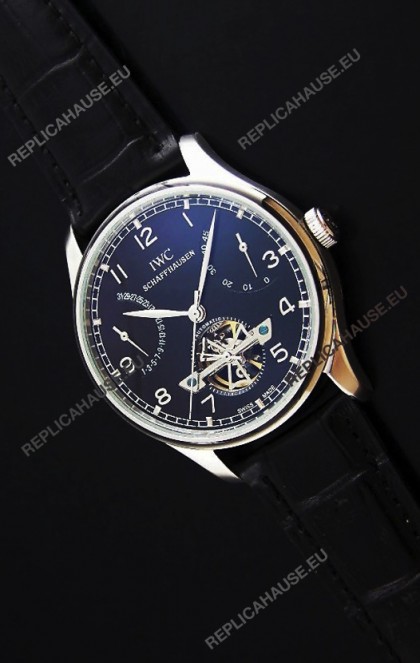 IWC Portuguese FA Jones Japanese Replica Watch in Black Dial with Tourbillon