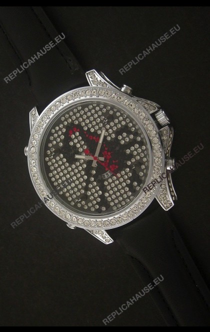 Five Time Zones J&C Imitations Japanese Watch in Full Diamonds