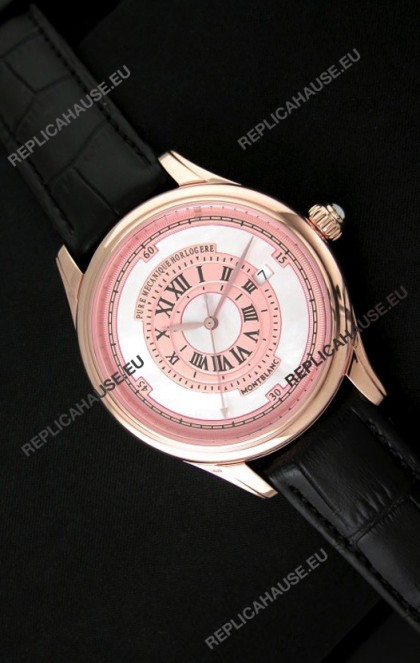 Montblanc Pure Mechanique Horlogere Swiss Replica Rose Gold Watch in Mop Pink Dial