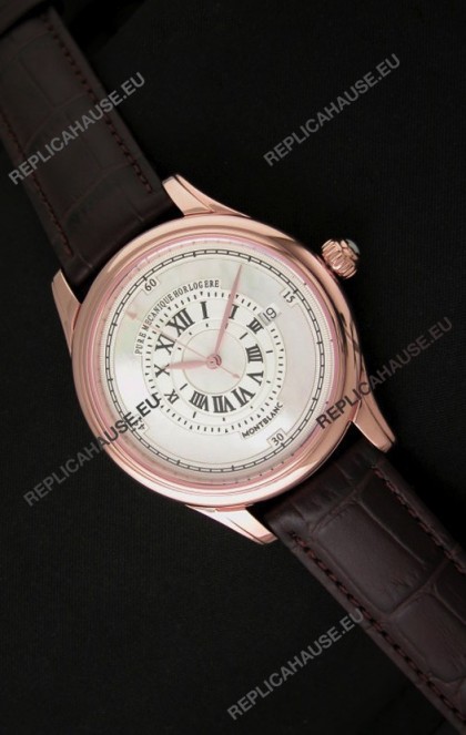 Montblanc Pure Mechanique Horlogere Swiss Replica Rose Gold Watch in Mop White Dial