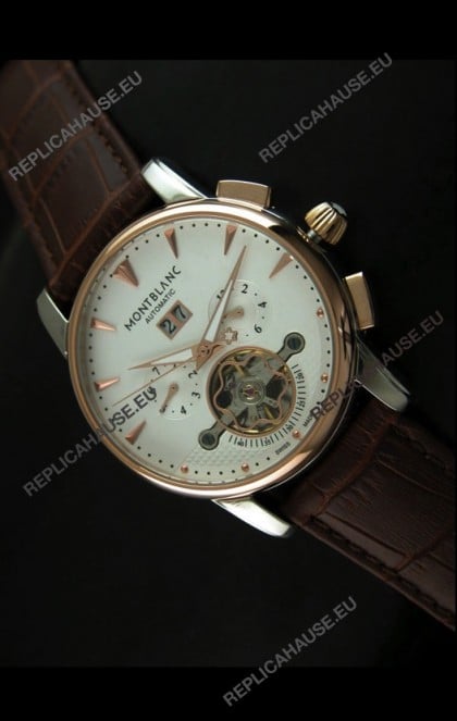 Mont Blanc Flying Tourbillon Japanese Replica Watch with Gold Bezel