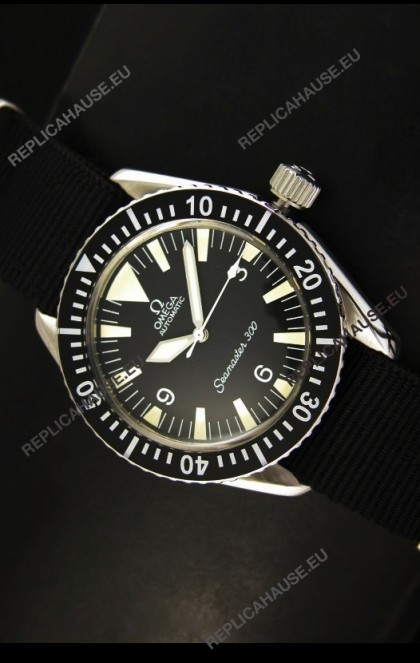 Omega Seamaster 300 Black Dial Swiss Watch with Navy Strap