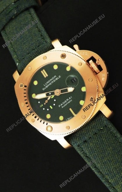 Panerai Luminor Submersible 1000M Japanese Automatic Rose Gold Watch in Green Dial