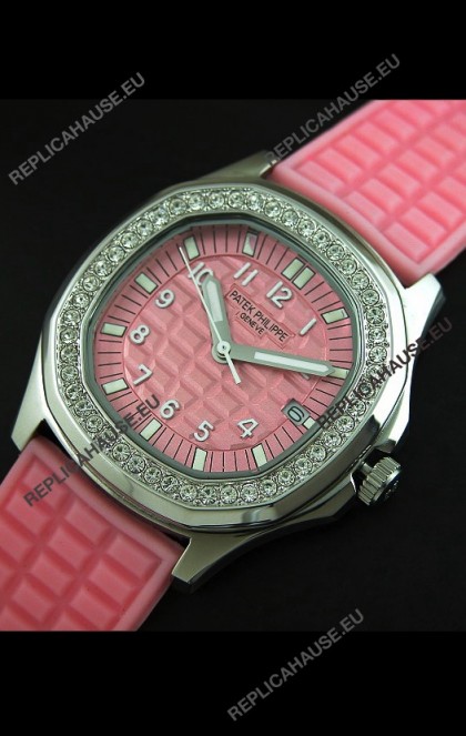 Patek Phillipe Nautilis Swiss Diamond Replica Watch in Pink Dial