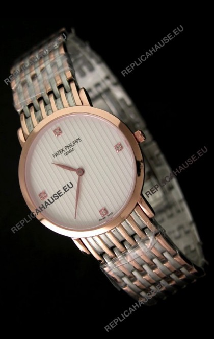 Patek Philippe Geneve Men Japanese Rose Gold Watch in Diamond Hour Markers
