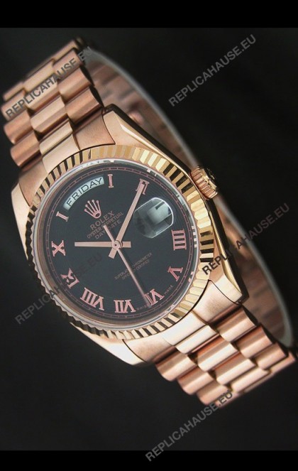 Rolex Day Date Japanese Rose Gold Watch in Black Dial
