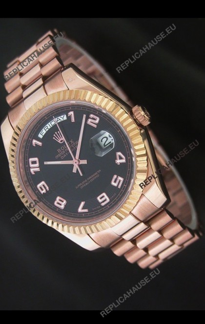 Rolex Day Date Japanese Replica Steel Watch in Black Dial