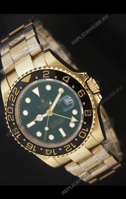 Rolex GMT Master II Swiss Replica Gold Watch in Green Dial