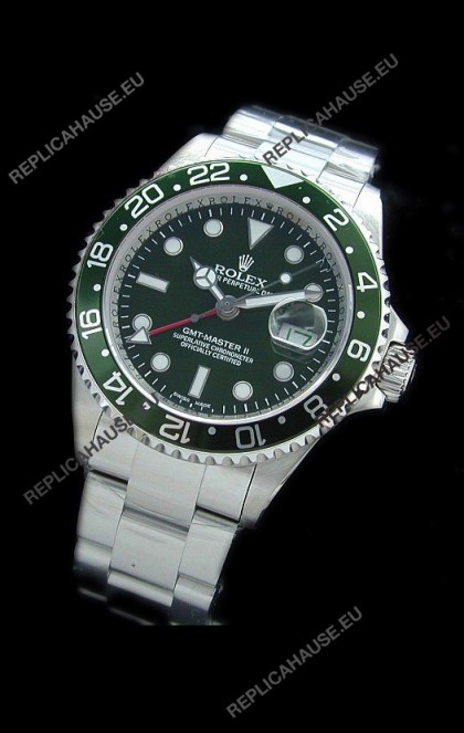 Rolex GMT Master II Swiss Replica Steel Watch in Green Dial