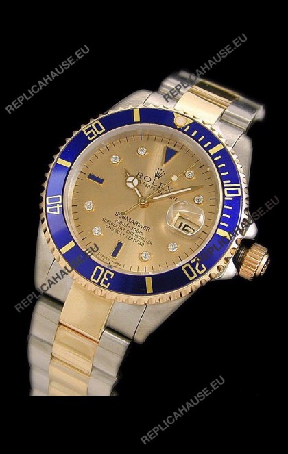 Rolex Submariner Swiss Replica Two Tone Watch in Gold Dial
