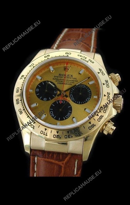 Rolex Daytona Cosmograph Swiss Replica Gold Watch in Brown Strap