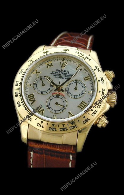 Rolex Daytona Cosmograph Swiss Replica Gold Watch in Roman Hour Markers