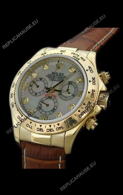 Rolex Daytona Cosmograph Swiss Replica Gold Watch in Mother of Pearl Dial