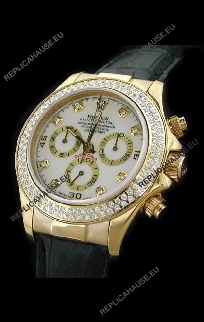 Rolex Daytona Cosmograph Swiss Replica Gold Watch in Diamond Bezel