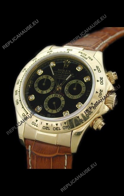 Rolex Daytona Cosmograph Swiss Replica Gold Watch in Diamond Hour Markers
