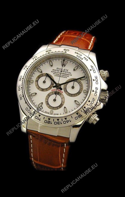 Rolex Daytona Cosmograph Swiss Replica Steel Watch in White Dial