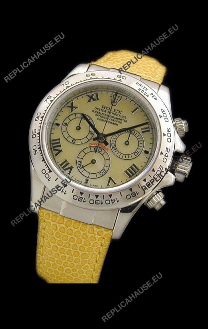 Rolex Daytona Cosmograph Swiss Replica Steel Watch in Yellow Pearl Dial