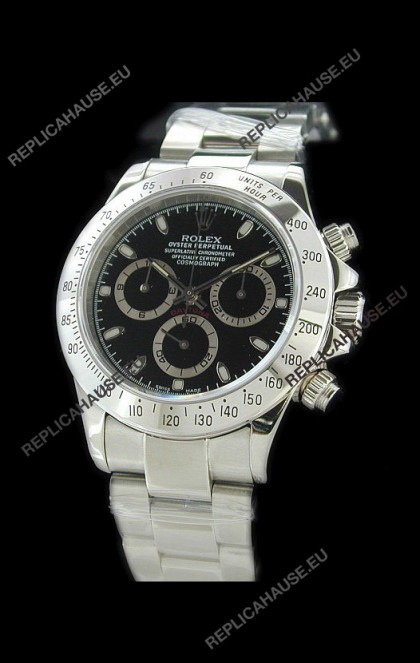 Rolex Daytona Cosmograph Swiss Replica Steel Watch in Black Dial