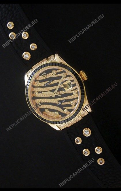 RolexÂ DateJust Rose Gold Diamond Japanese Replica Watch