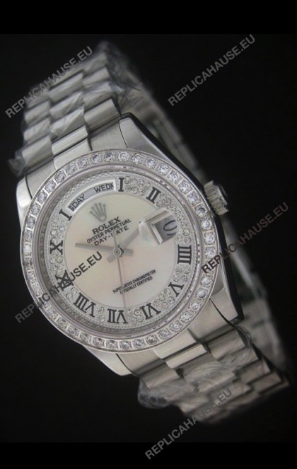 Rolex Day Date Just swissÂ Replica Watch in Mop Scream White Dial