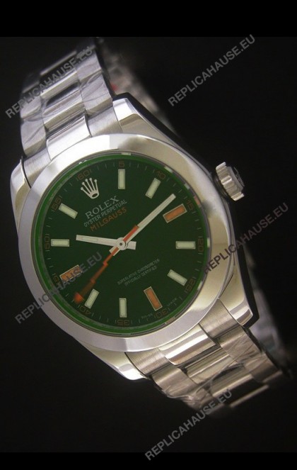 Rolex Oyster Perpetual Milgauss Swiss Replica Stainless Steel Watch in Black Dial