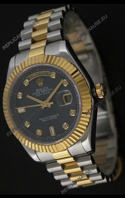 Rolex Day Date Just JapaneseÂ Replica Two Tone Gold Watch in Mop Grey Dial