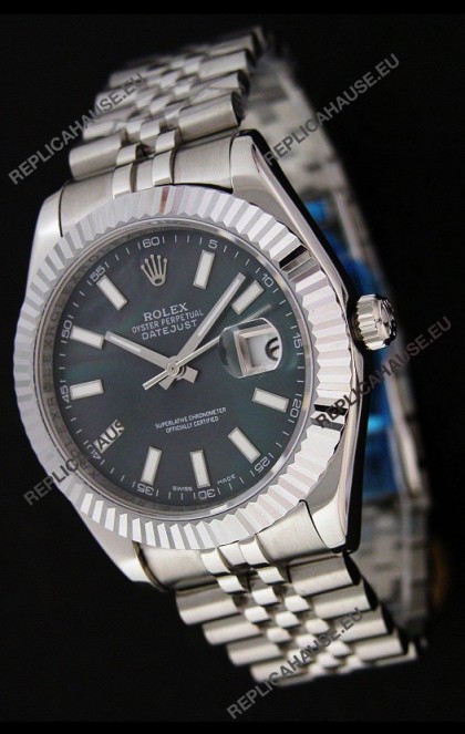 Rolex DateJust Japanese Replica Watch in Black Mother of Pearl Dial
