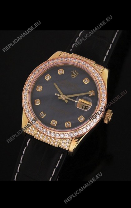 Rolex DateJust Swiss Mens Replica Yellow Gold Watch in Colorful Mother of Pearl Dial
