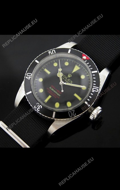 RolexÂ Submariner Swiss Replica Watch in Domed Crystal Black Nylon Strap