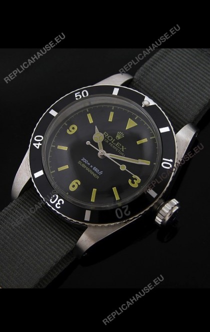 RolexÂ Submariner Swiss Replica Watch in Domed Crystal Grey Nylon Strap