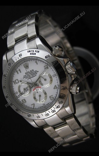Rolex Daytona Cosmograph Swiss Replica Stainless Steel Watch in White Dial