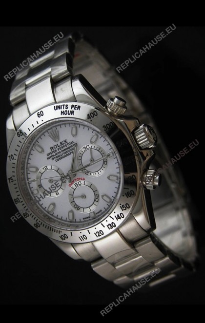 Rolex Daytona Japanese Replica Steel Watch in White Dial