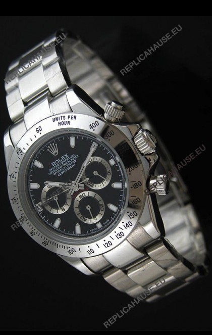 Rolex Daytona Japanese Replica Steel Watch in Black Dial