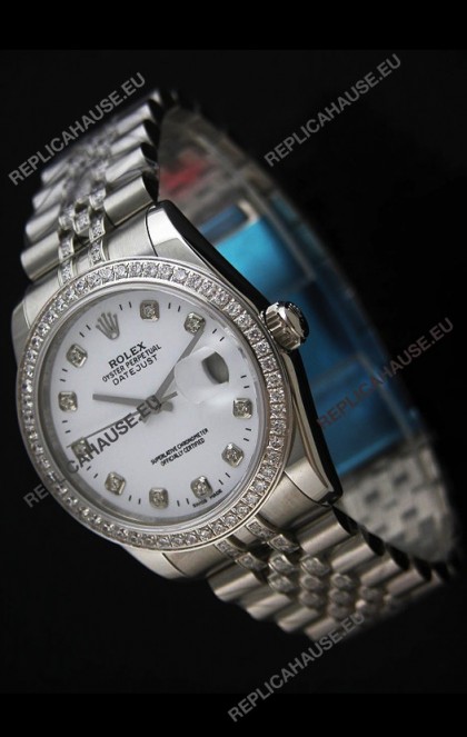 Rolex DateJust Japanese Mens Replica Silver Watch in Diamond Markers
