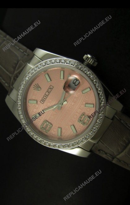 Rolex Replica Datejust Swiss Replica Watch - 37MM - Champange Dial/Grey Strap