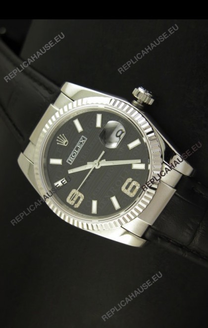 Rolex Replica Datejust Swiss Replica Watch - 37MM - Black Dial/Strap