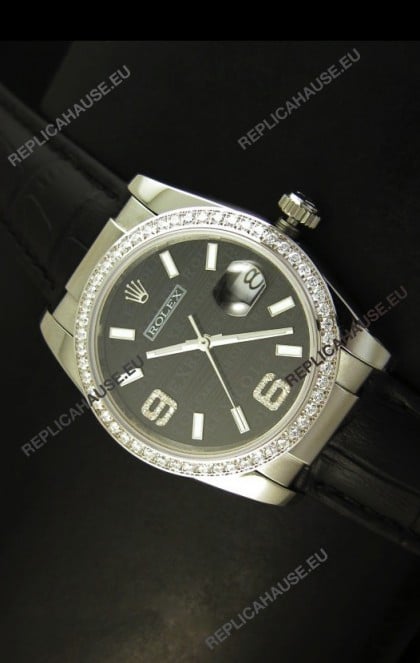 Rolex Replica Datejust Swiss Replica Watch - 37MM - Black Dial/Strap