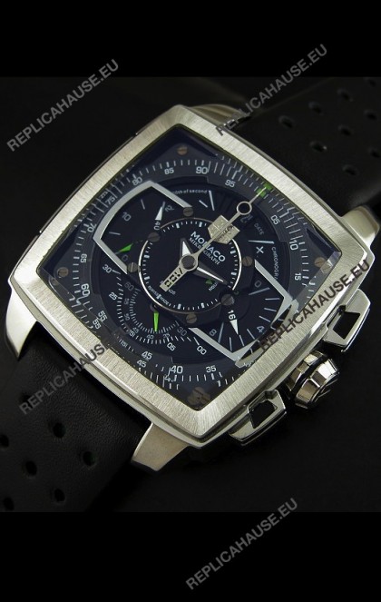 Tag Heuer Monaco Mikrograph Japanese Replica Watch in Black/Green Strap