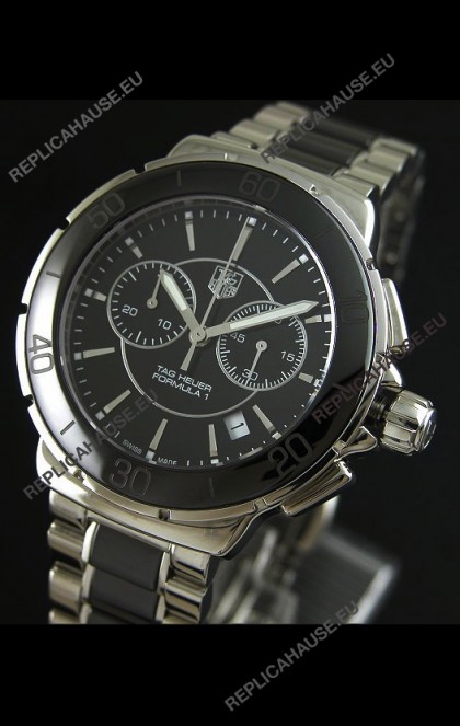 Tag Heuer Formula 1 Chronograph Swiss Replica Ceramic Ladies Watch in Black Dial