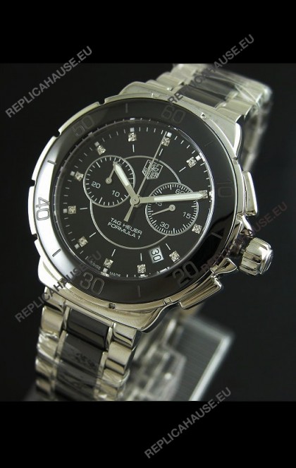 Tag Heuer Formula 1 Chronograph Swiss Replica Ceramic Ladies Watch in Black Bezel