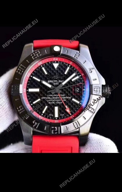 Breitling Chronometre GMT Carbon Dial Swiss Watch with Rubber Strap 1:1 Mirror Replica