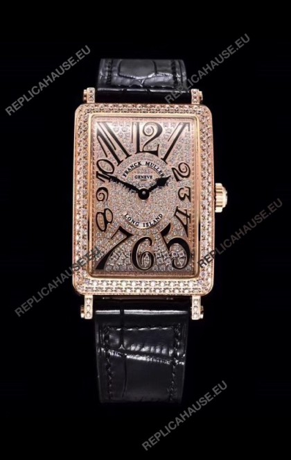 Franck Muller Long Island Color Dreams Pink Gold Swiss Watch in Black Strap