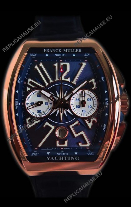 Franck Muller Vanguard Chronograph 18K Pink Gold Blue Dial Swiss Watch 