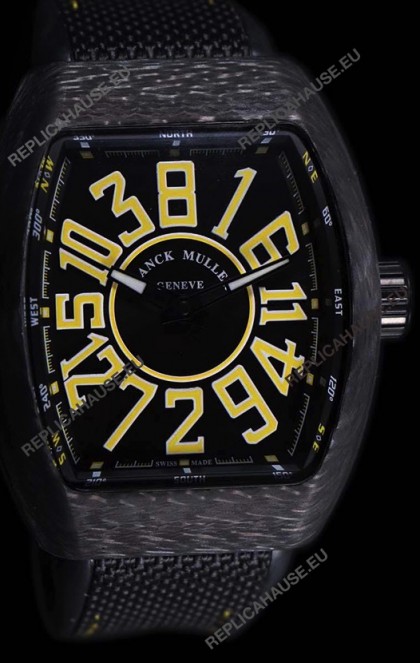 Franck Muller Vanguard Carbon Casing Black Indexes Swiss Watch